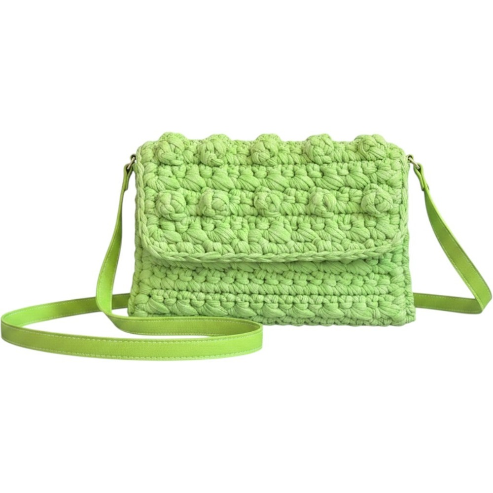 Lime Green Crochet Bobble Crossbody Bag Adjustable Faux Leather Strap NWT